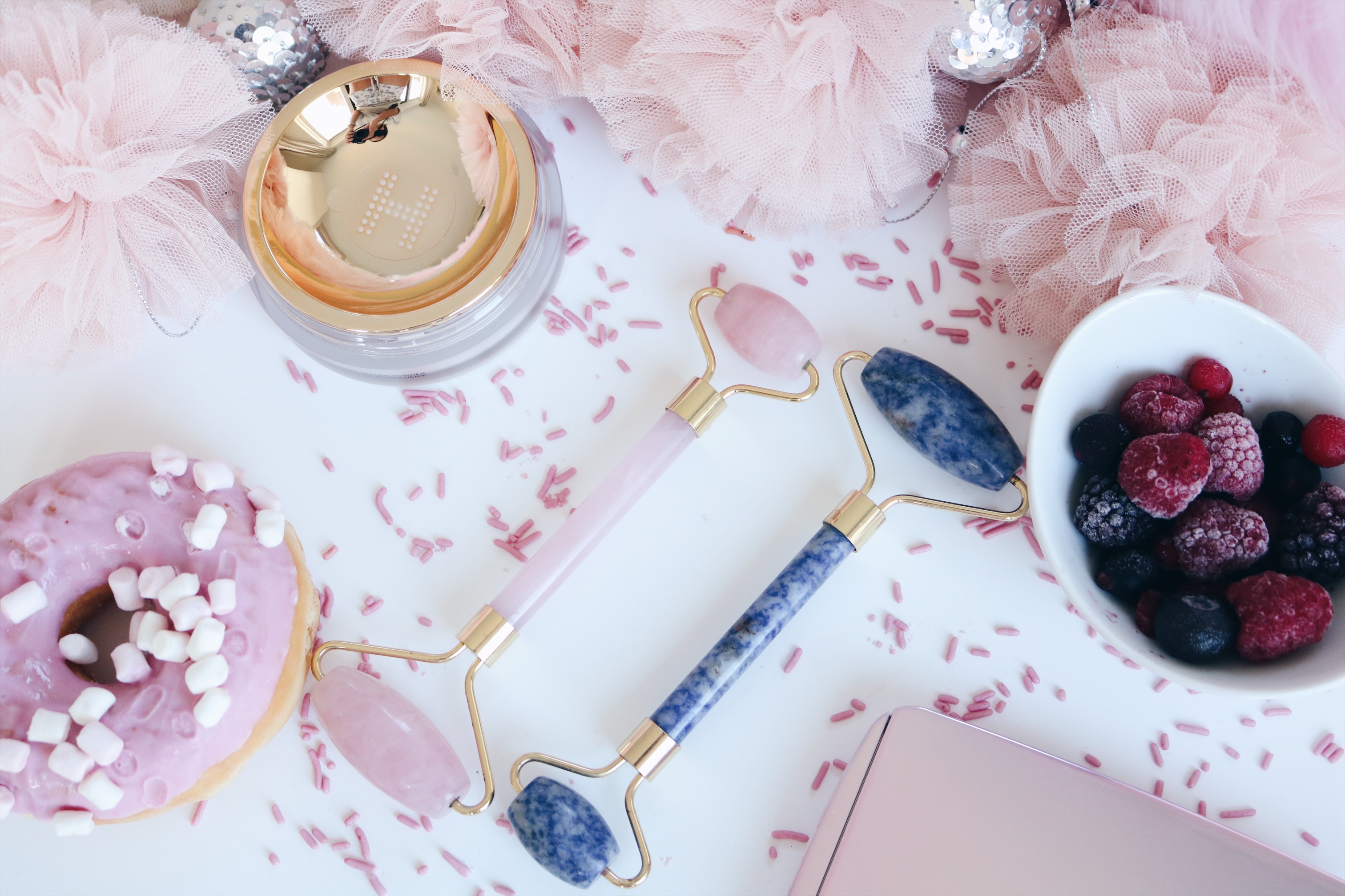 Luxe Convey Beauty gezichtsrollers / rose quartz en blue jasper