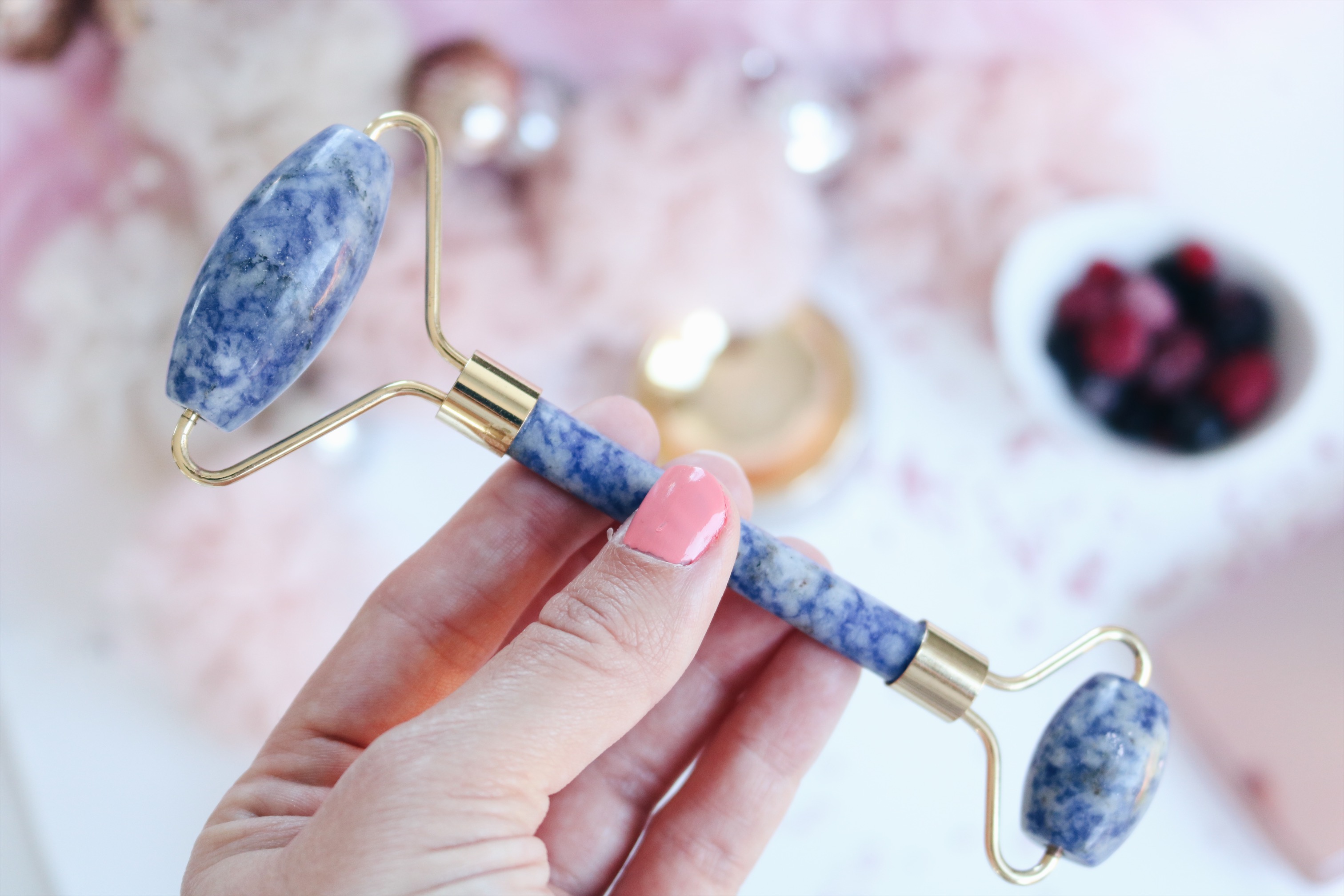 Luxe Convey Beauty gezichtsrollers / rose quartz en blue jasper