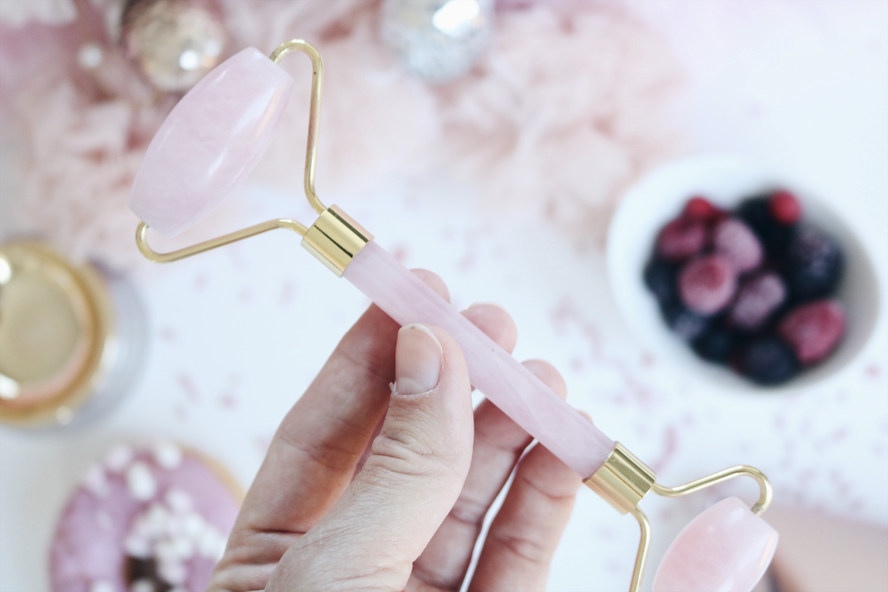 Convey Beauty gezichtsrollers, rose quartz, blue jasper en Brush cup holder / kwasten doos
